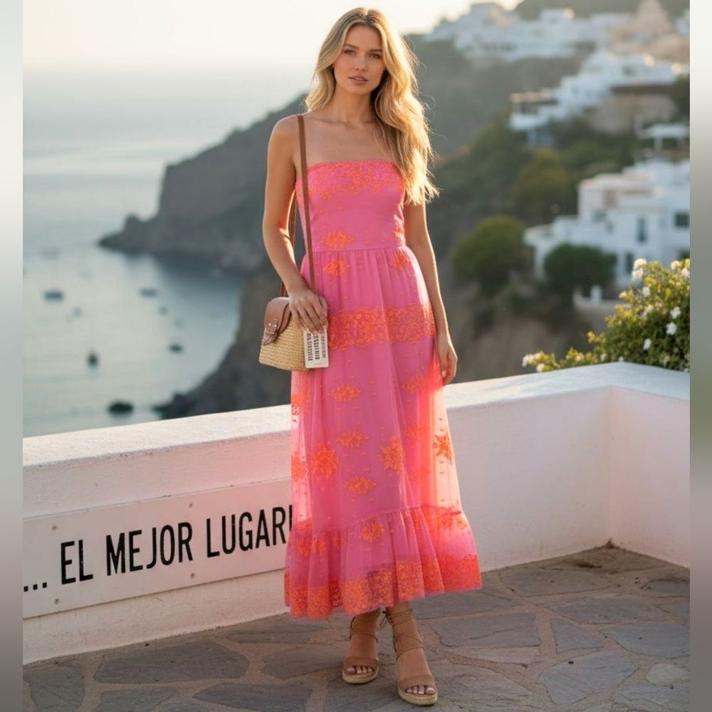Pink Strapless Maxi Dress Size L - Picture 3 of 8